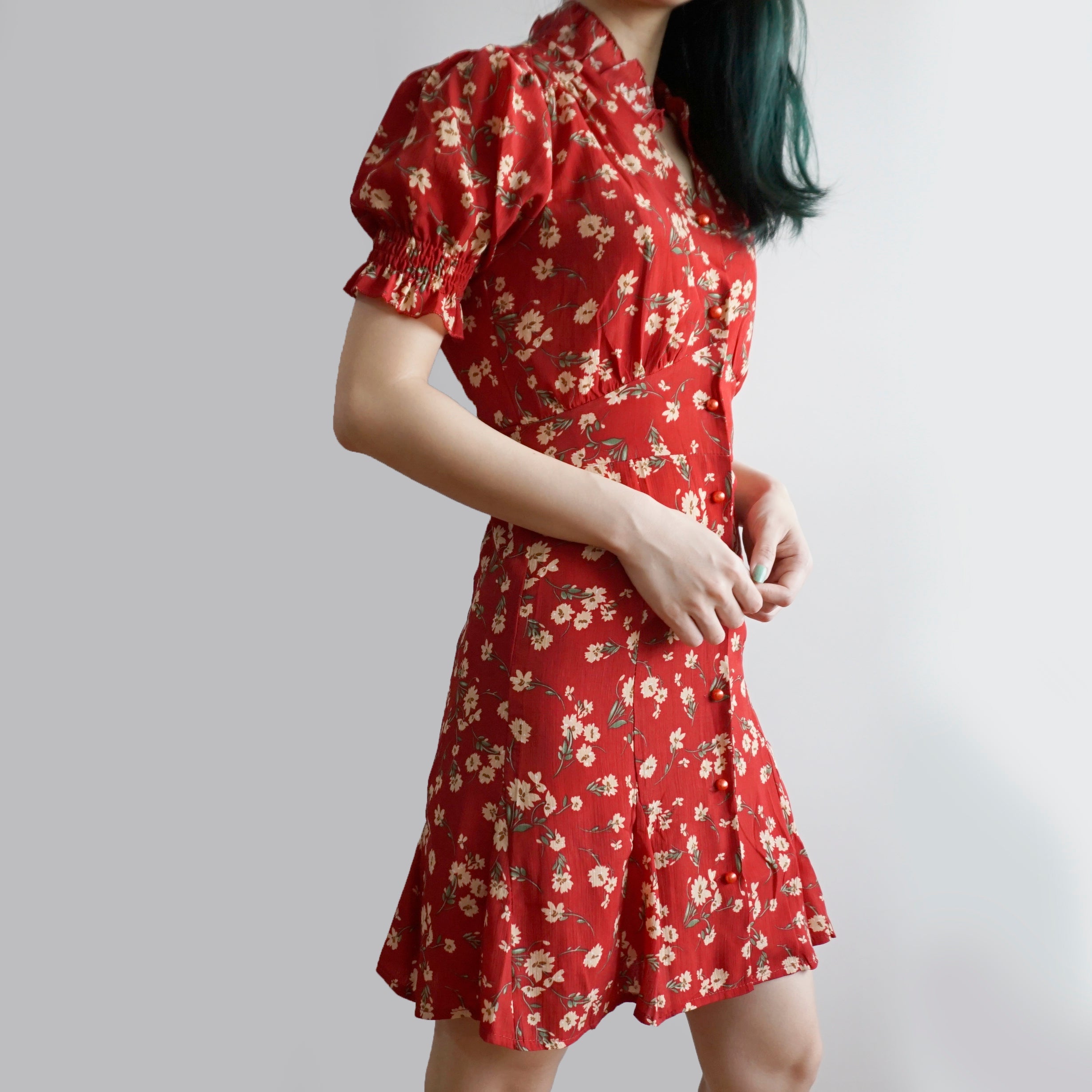 Floral Blossom Puff Sleeve Dress Maxct