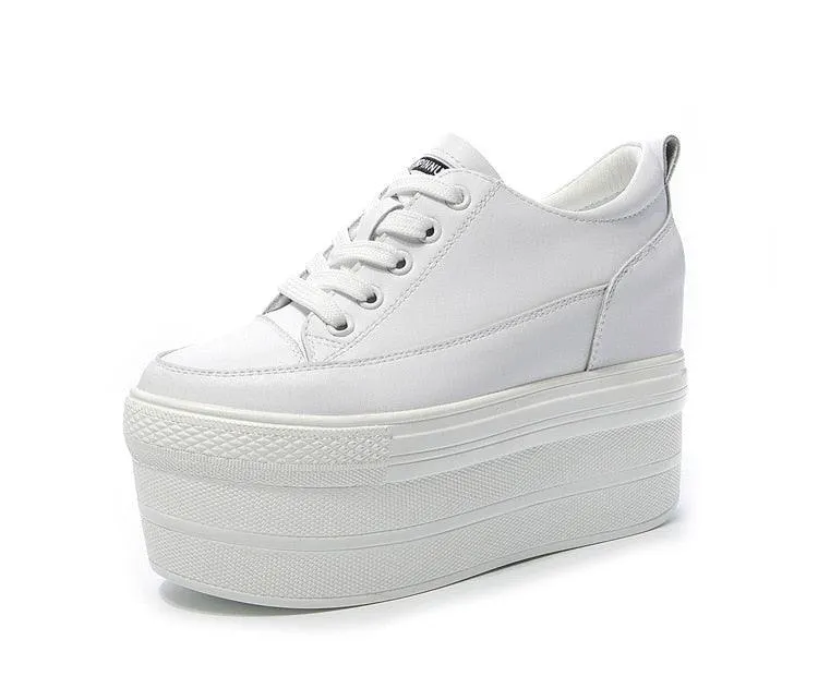 12cm Leather Vulcanized Shoes for Women Maxct