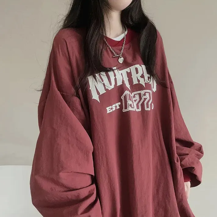 Maxct Letter Print Oversized Round Neck Sweatshirt