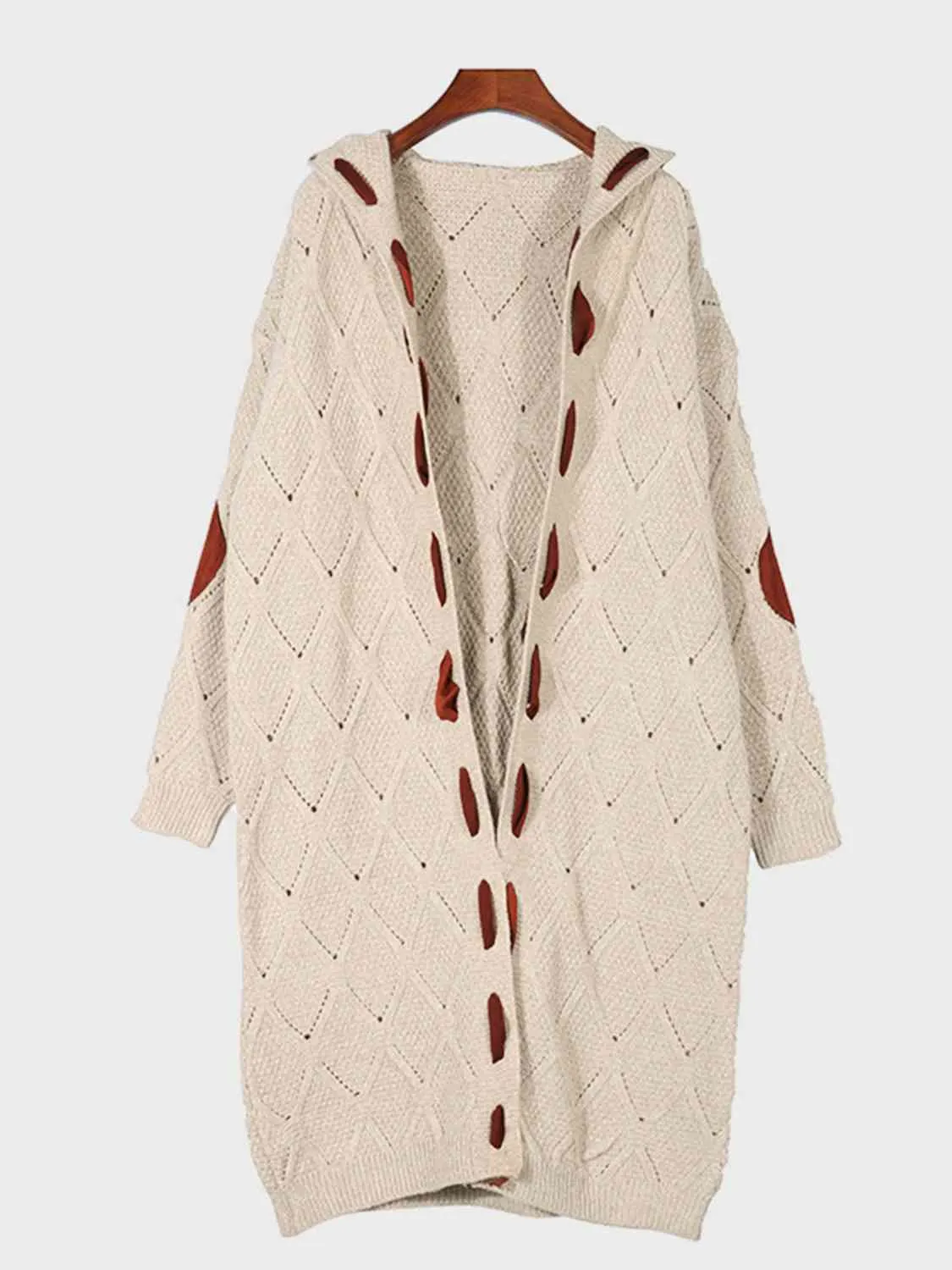 Maxct &Openwork Long Sleeve Open Front Hooded Cardigan