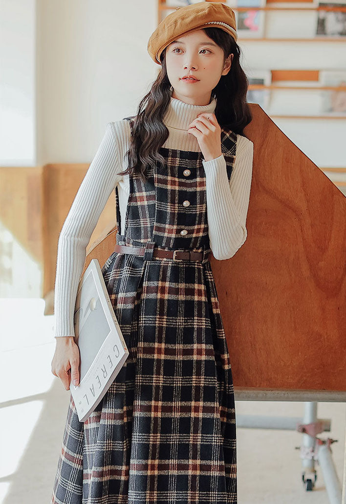 Holiday Plaid Pinafore Midi Dress Maxct