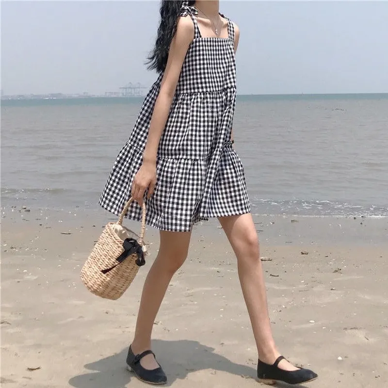 Maxct Sleeveless Dress Women Belt Design All-match Summer A-line Hot Sale Beach-dresses Ulzzang Students Fashion Vestidos Casual