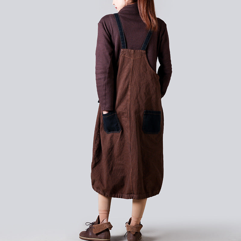 Maxct Women Retro Loose Fit Cotton Denim Suspender Dress