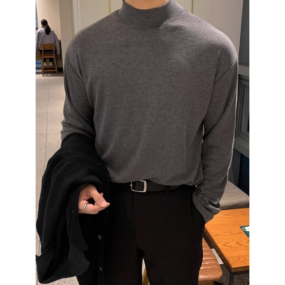 Maxct classy outfits men Solid Color Half Turtleneck Men's Spring and Autumn Long-Sleeved T-shirt Bottoming Shirt Korean Style Loose Casual High Sense Autumn Inner Wear Men