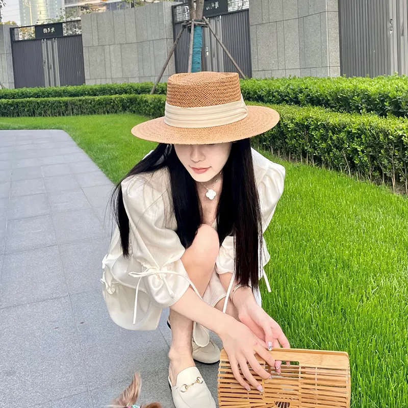 Internet Celebrity Ins Travel Wide Brim Flat Top Japanese Style Straw Hat