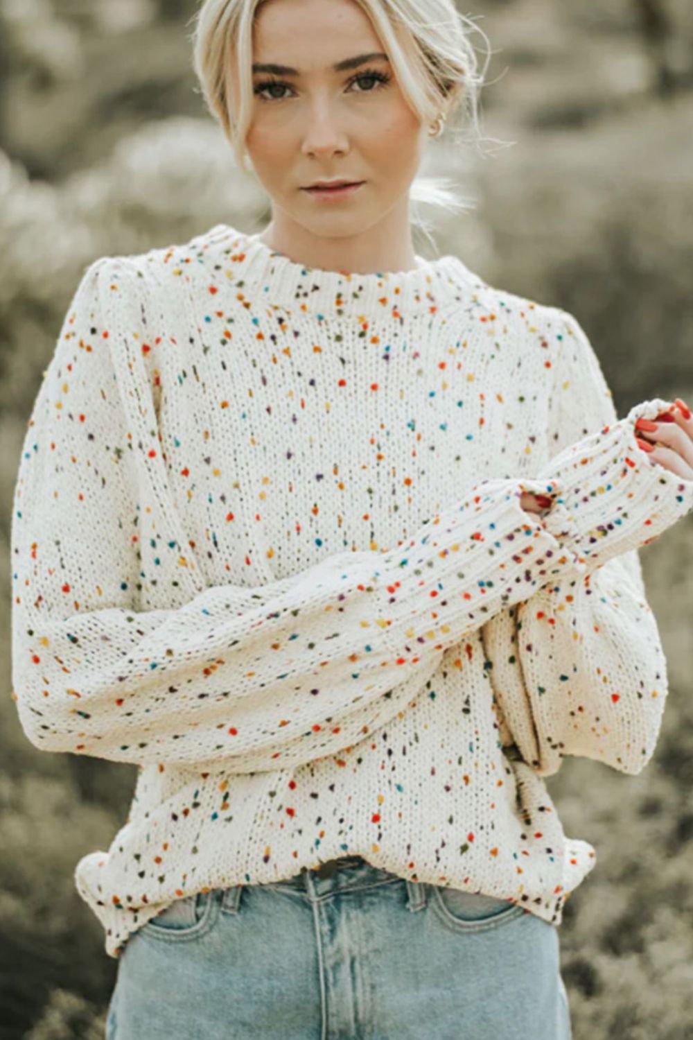 Maxct &Confetti Round Neck Long Sleeve Sweater