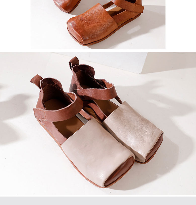 Versatile Leather Square Toe Flat Shoes Maxct