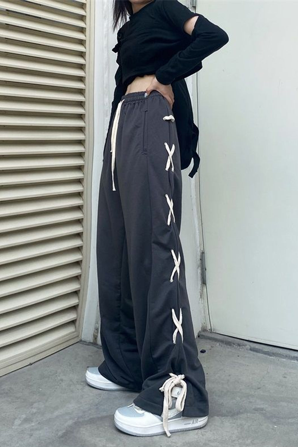 Women's Lace-Up Side-Tie Wide-Leg Joggers