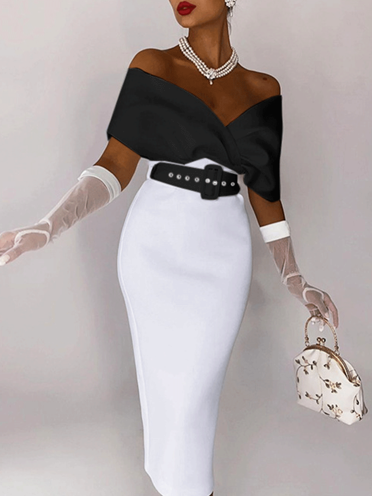 Off Shoulder Bodycon Midi Dress Maxct
