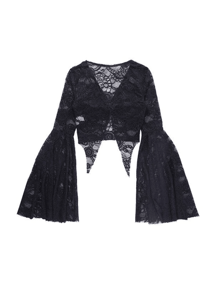 Maxct Split Lace Cropped Long Sleeve Blouse