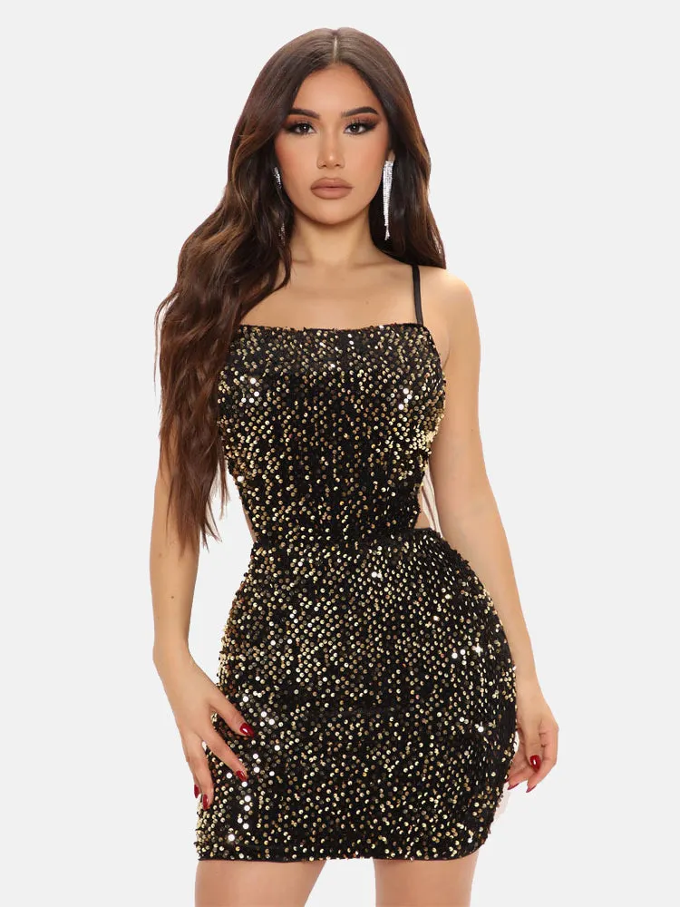 Spaghetti Strap Sequin Bodycon Dress Maxct