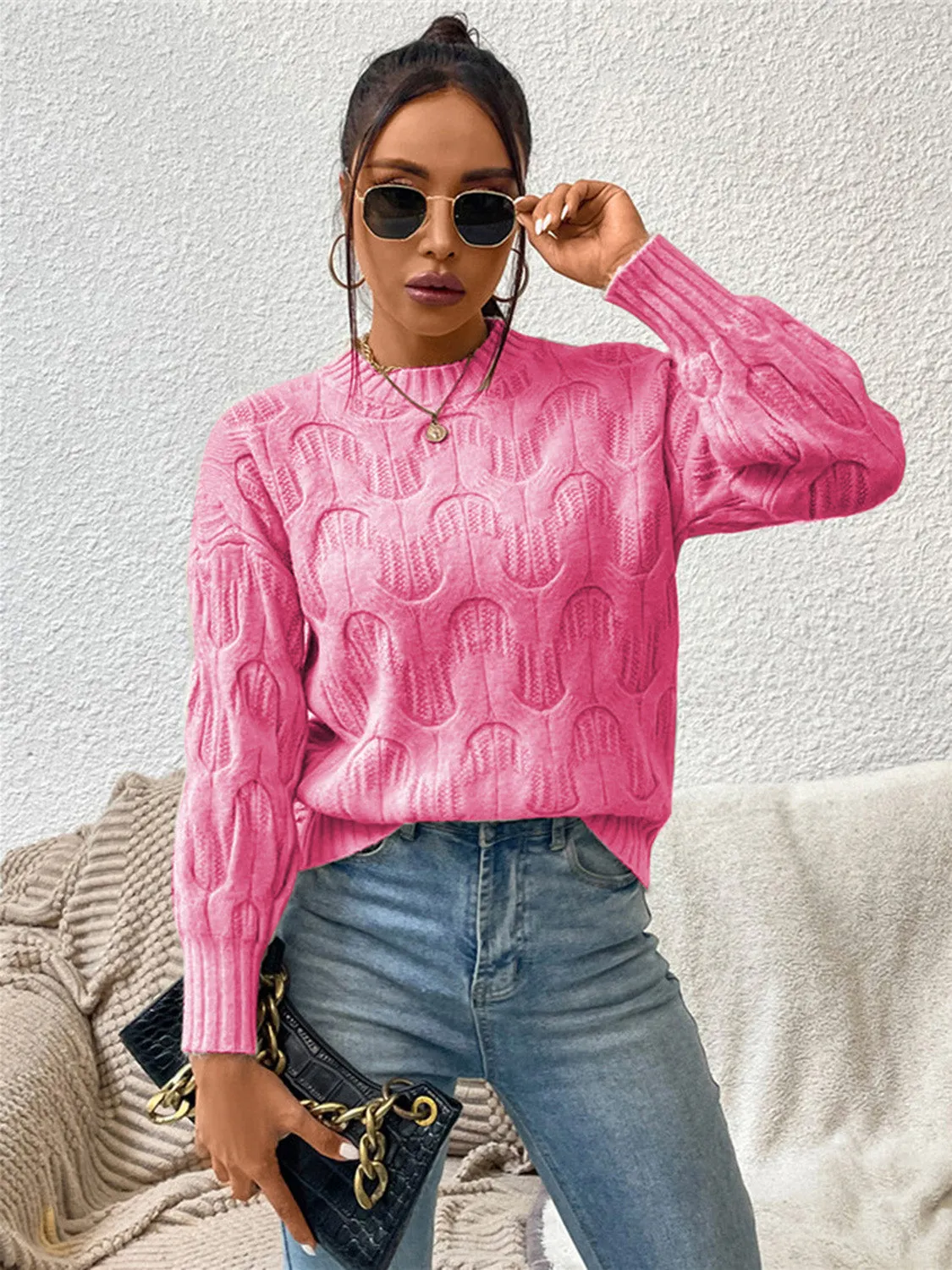 Maxct &Round Neck Long Sleeve Sweater