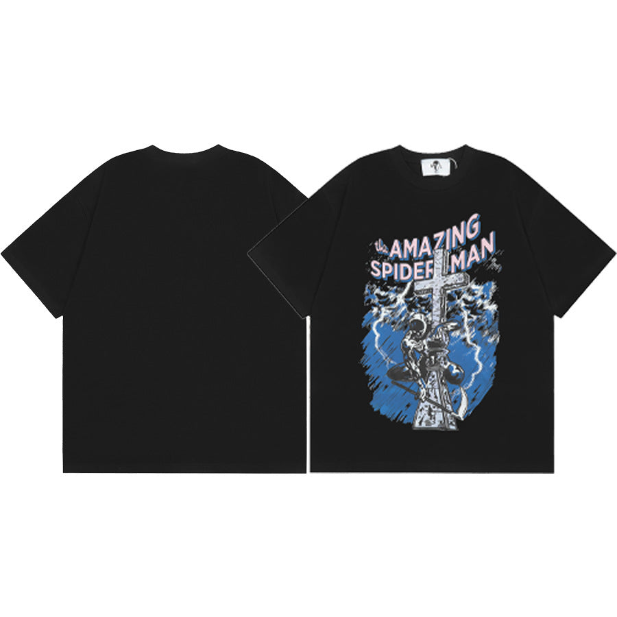 Maxct t shirt American Warren Lotas Joint-Name Skull Character Print Men's Loose round Neck Short Sleeve T-shirt Fashion Brand