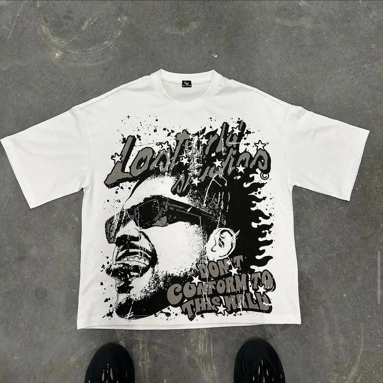 Maxct Y2K Streetwear Retro Gothic Graphic Letter Print Oversized T-Shirt Men's Fashion Harajuku Loose Versatile Short Sleeve Top