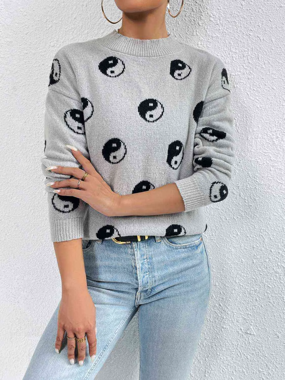 Maxct &Patterned Drop Shoulder Sweater