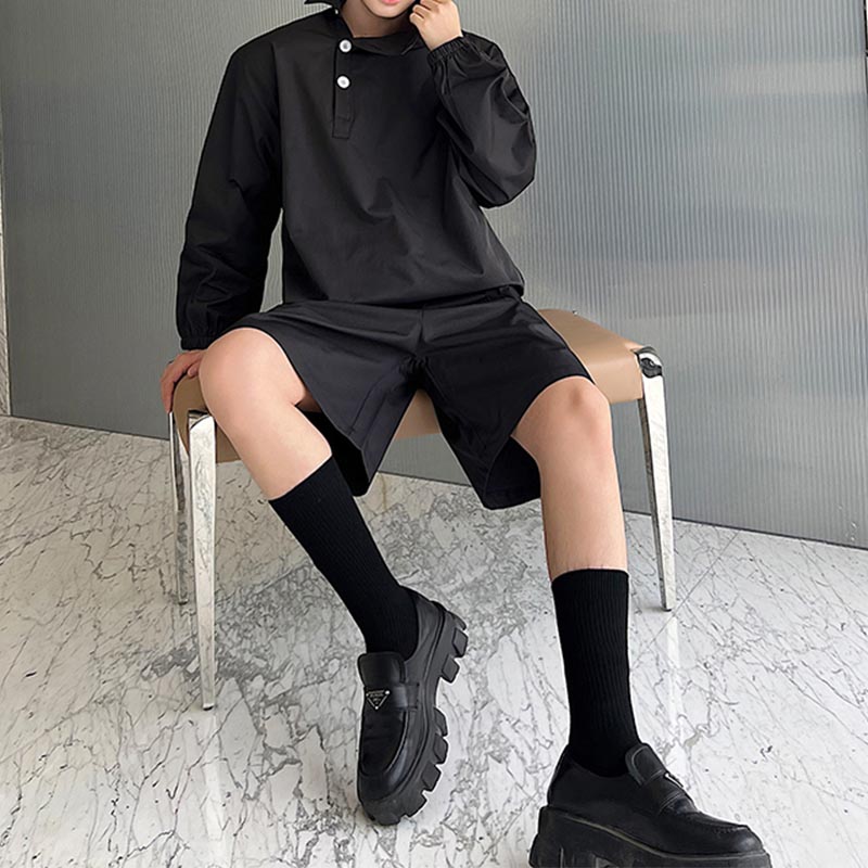 Maxct Stand Collar Side Button Tops Shorts Casual Suits