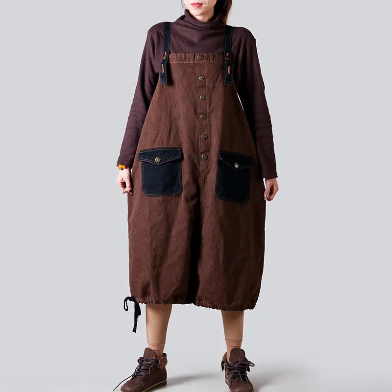 Maxct Women Retro Loose Fit Cotton Denim Suspender Dress