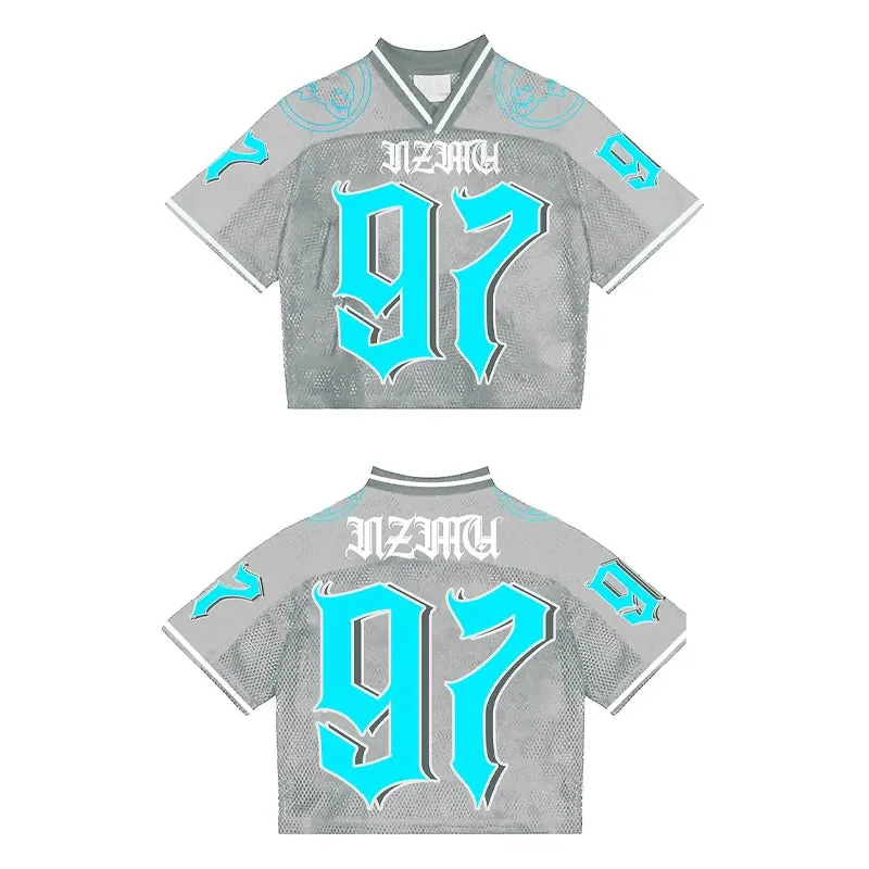 Maxct 90s Streetwear Y2K Street Jersey Mesh Breathable Sportswear Men Retro Trendy Hip Hop Summer Football Training Uniform Oversized Unisex T Shirt 1017