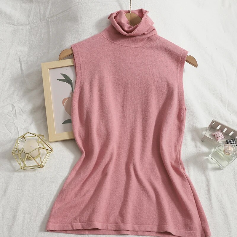 Maxct sweater vest autumn spring simple solid knitted turtleneck tank top women cozy pullover