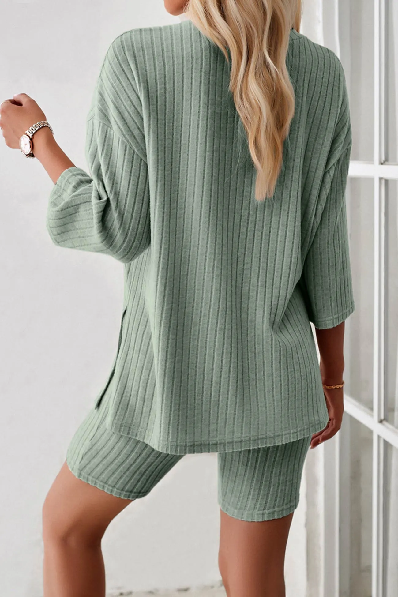 Maxct Ribbed Knit T-shirt Shorts Suits