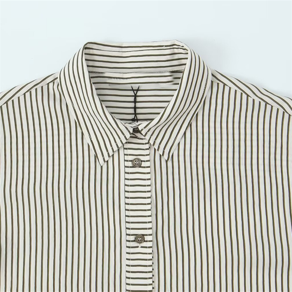 Maxct Autumn New Product Women's Fashion Temperament Striped Long Sleeve Flip Collar Simple Casual Shirt
