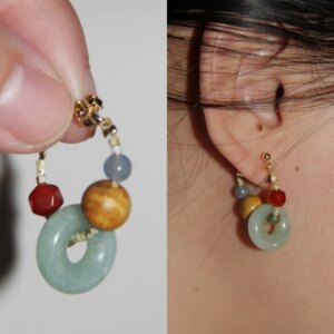 「Chinoiserie」Natural Jade Hoop Earrings
