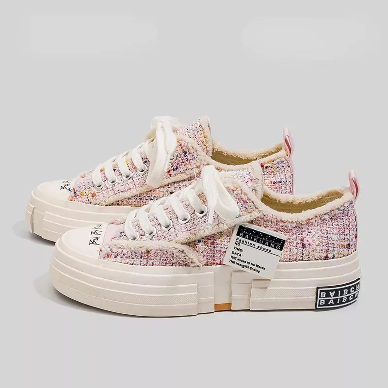 Low Top Canvas Platform Sneakers for Teen Girl's Maxct