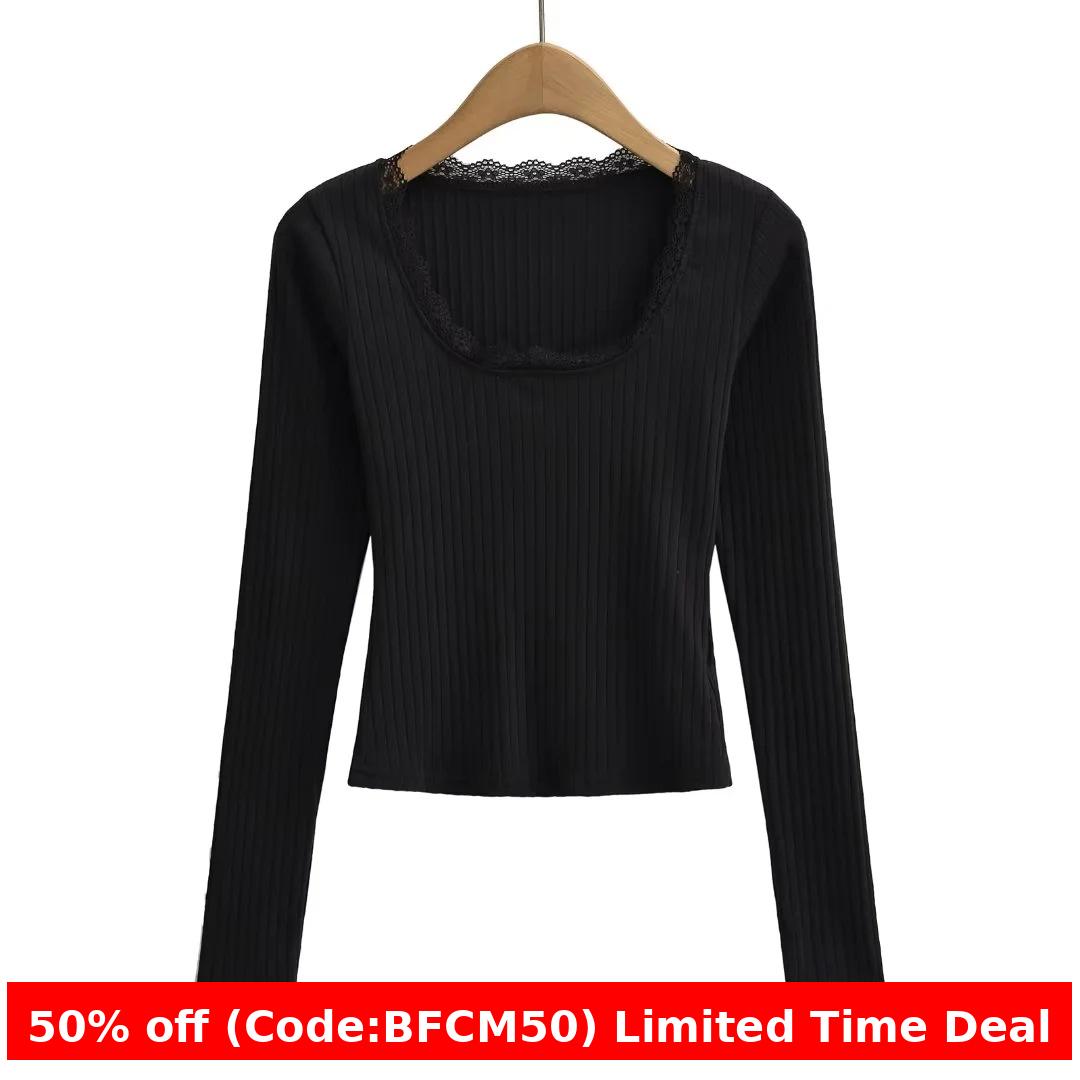 Maxct winter outfits men Spring Hot Girl High Waist Short Inner Lace T-shirt Slim Slimming Pit Stretch Bottoming Shirt