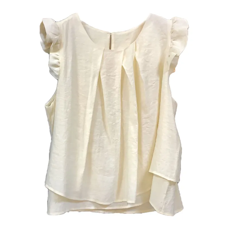Maxct Women French Style Retro Sleeveless Solid Casual Tops Summer Thin O-neck Flying Sleeve Tender Sun-proof Office Ladies