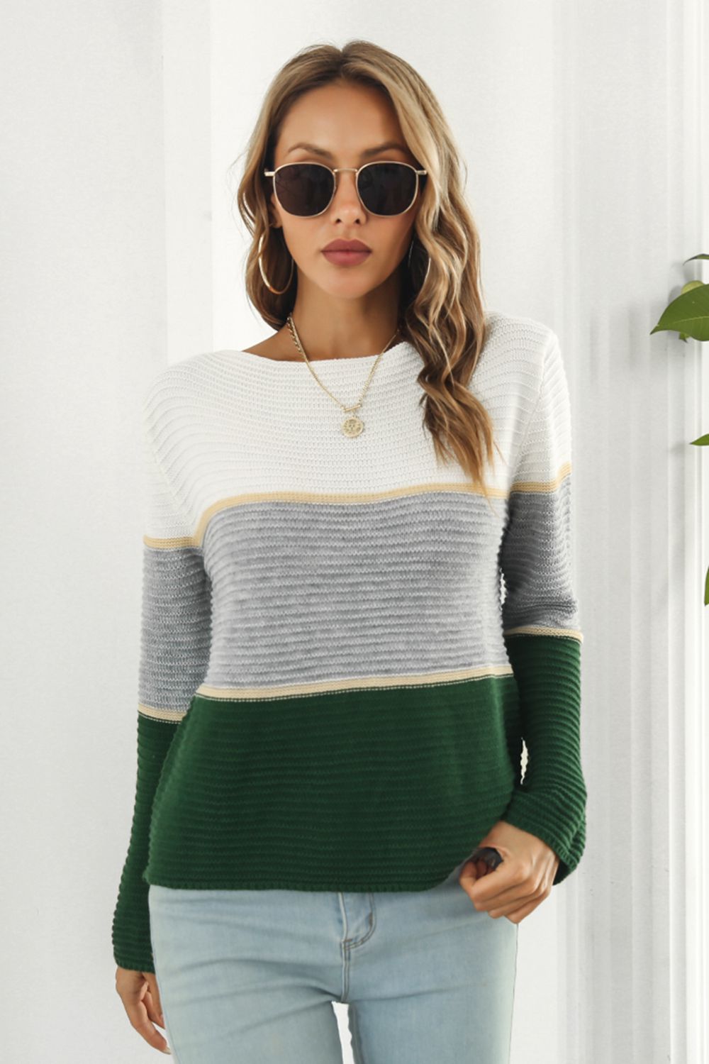 Maxct &Color Block Horizontal Ribbing Sweater