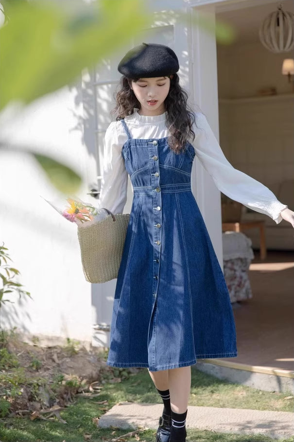 Button Down Denim Cami Midi Dress Maxct