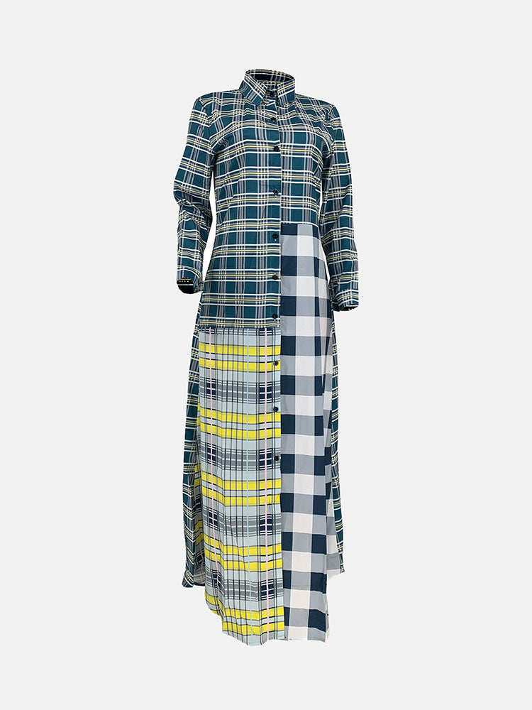 Plaid Turndown Collar Dresses Coat Maxct