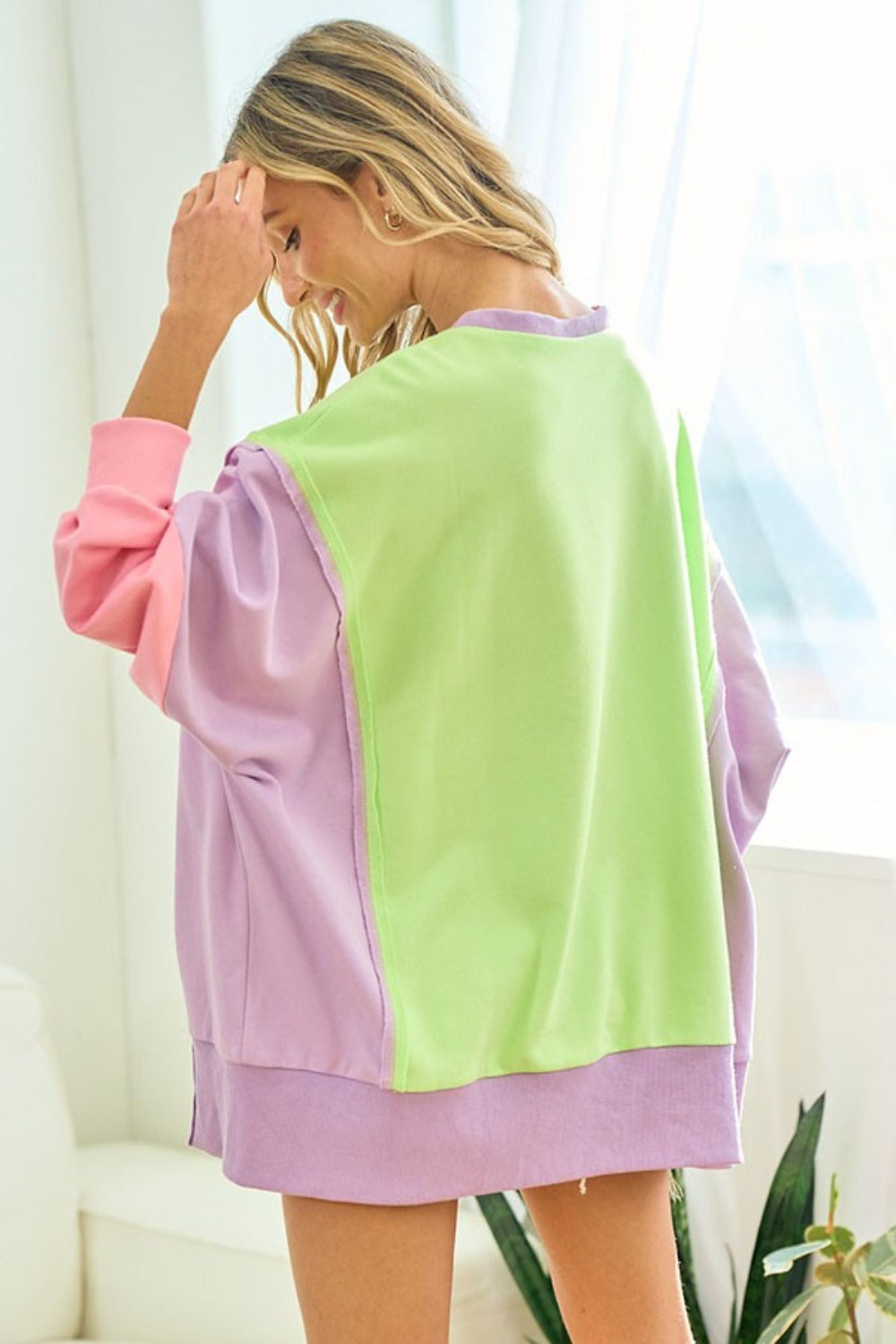 Maxct &First Love Color Block Long Sleeve Slit Sweatshirt