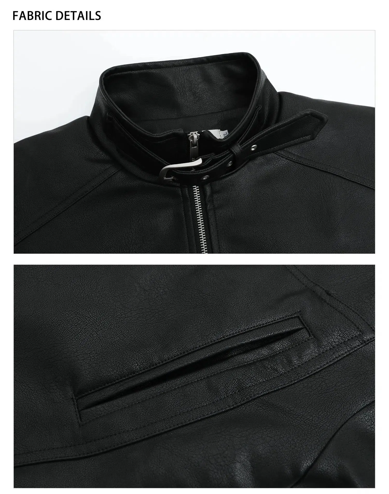 Maxct Buckle Stand Collar Motorcycle Leather Jacket