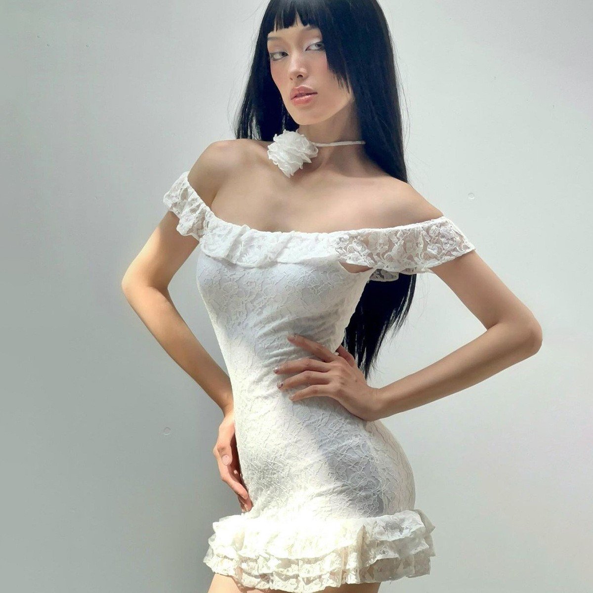 Maxct Hot Women's 2024 Summer New Fashion Sexy Lace Slim Shoulder Dress Wholesale - Image 8