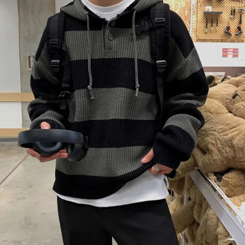 Maxct Rib Knit Stripe Hooded Sweater