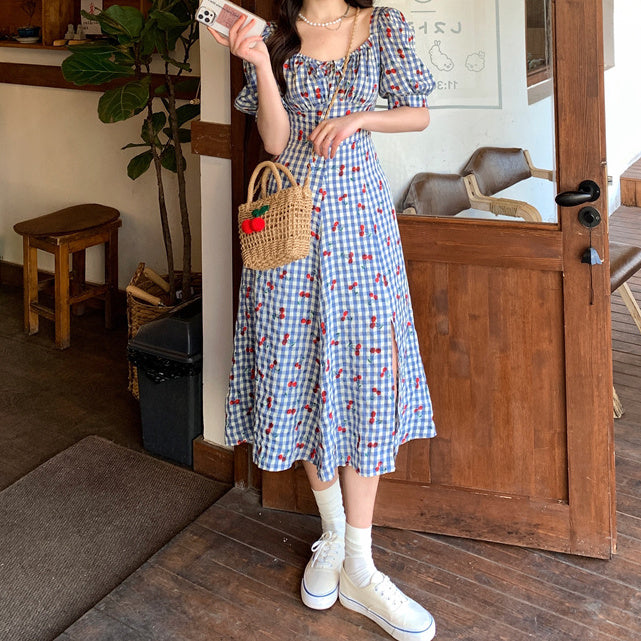 Cherry Gingham Midi Dress Maxct