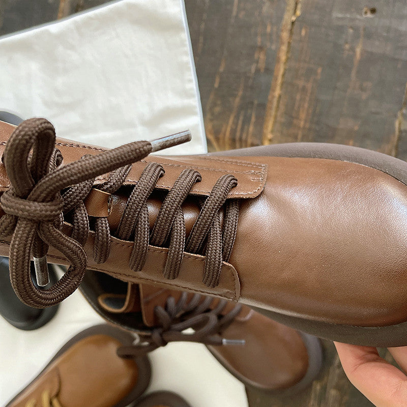 Maxct Women Autumn Retro Round Toe Leather Martin Boots