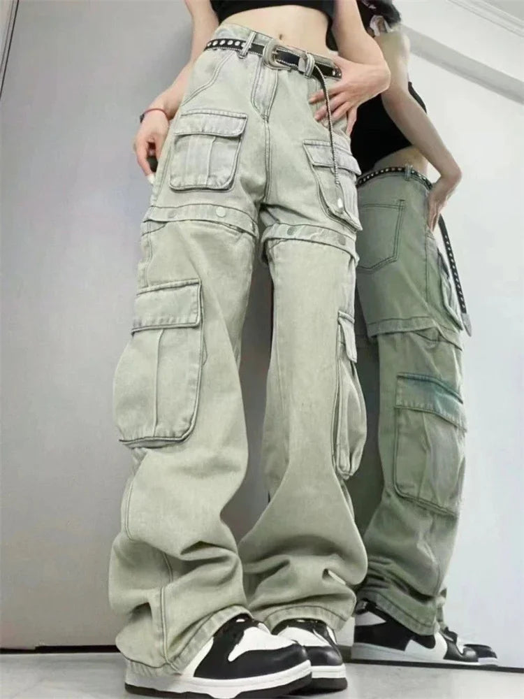 Women's Splicing Design High Waisted Jean Shorts Wide Leg Denim Pants Maxct