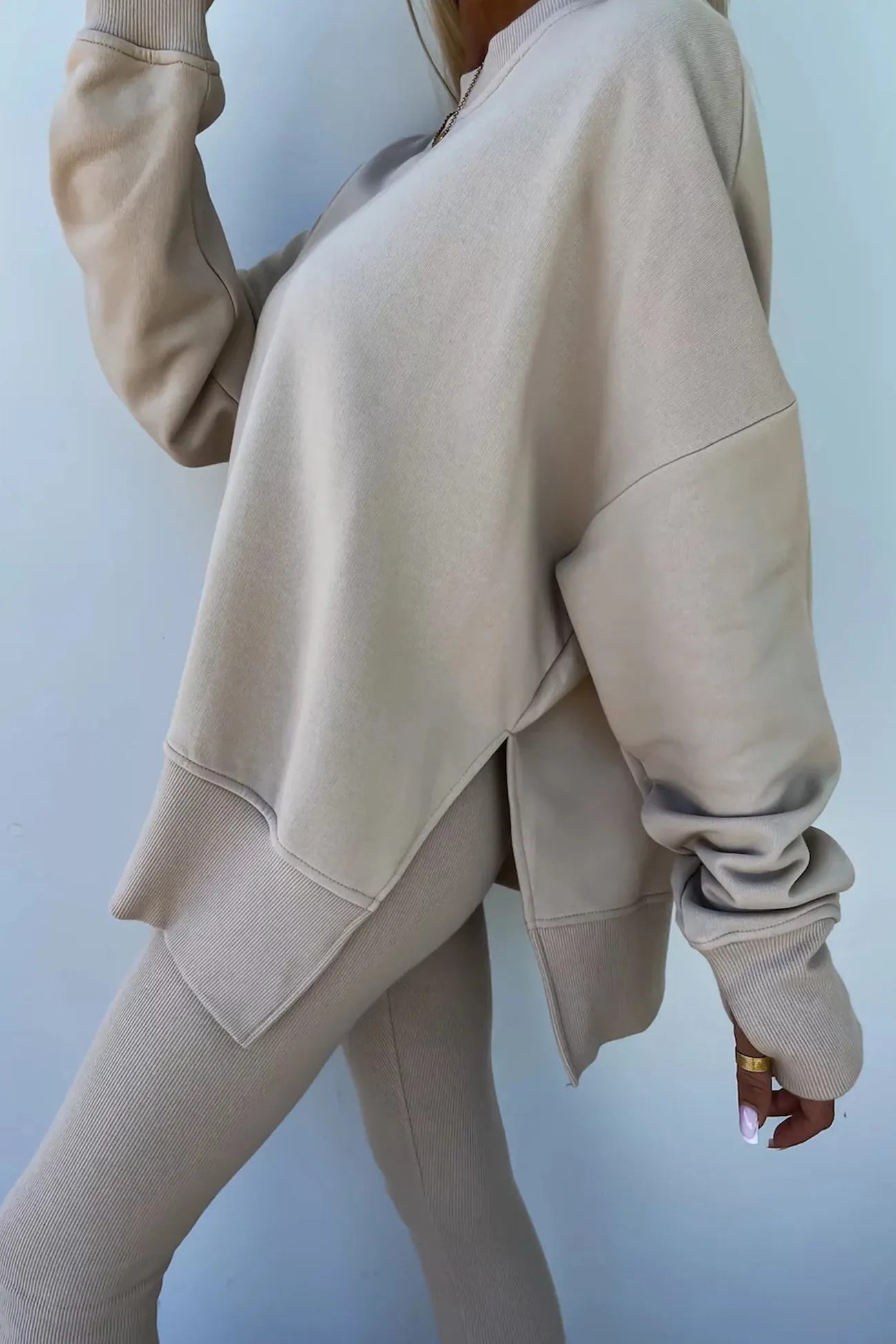Maxct Crew Neck Slit Sweatshirt Legging Suits