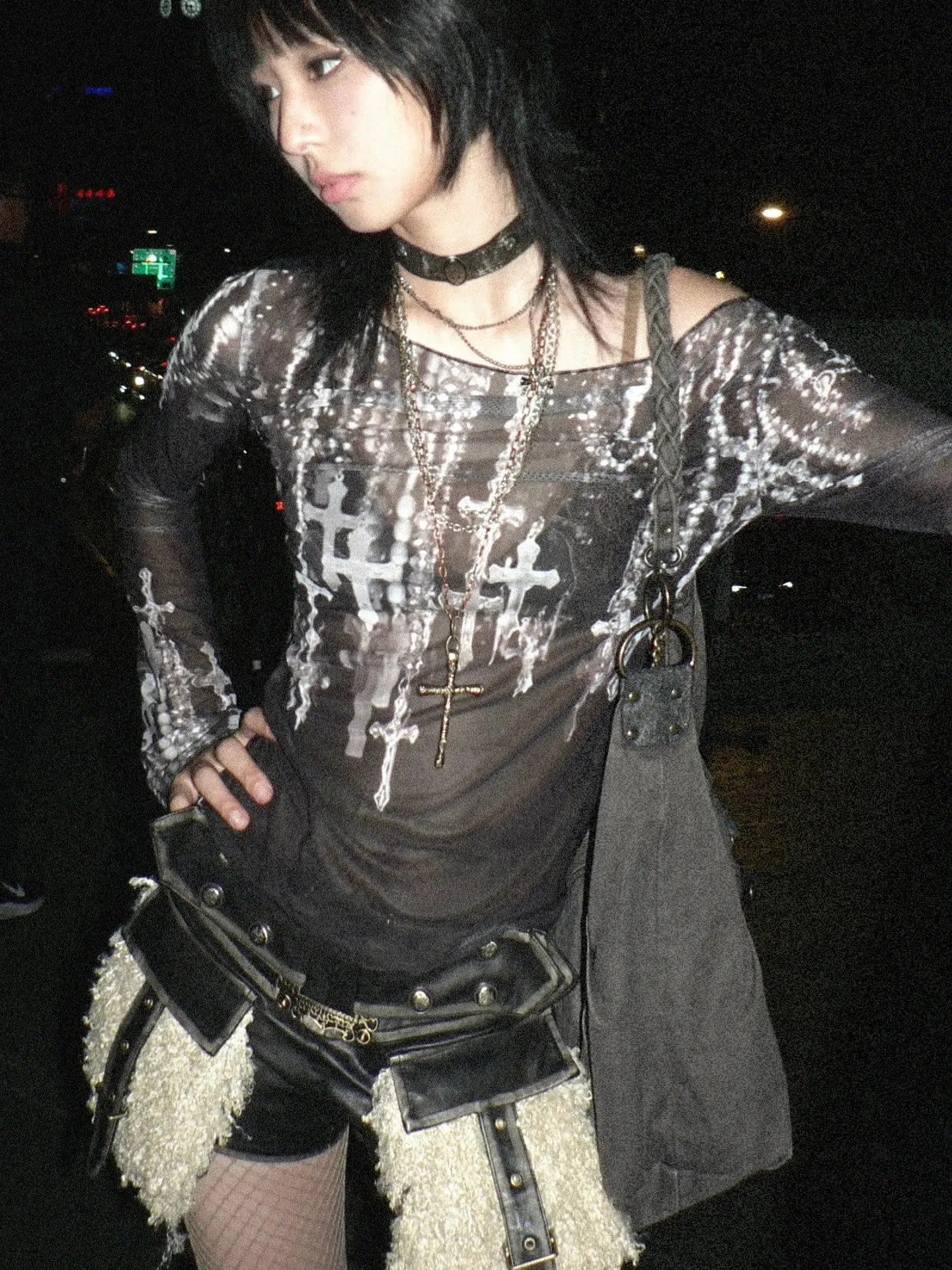 Maxct &Grunge Cross Wide Neck Mesh Top