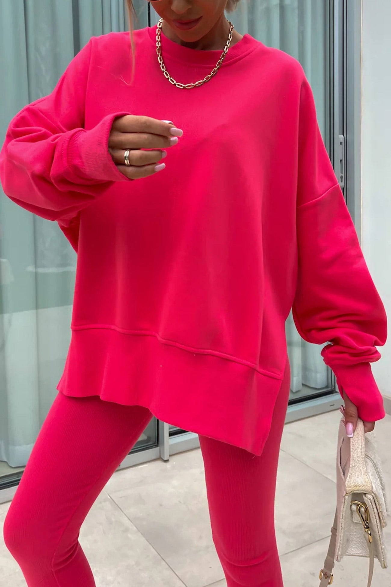 Maxct Crew Neck Slit Sweatshirt Legging Suits