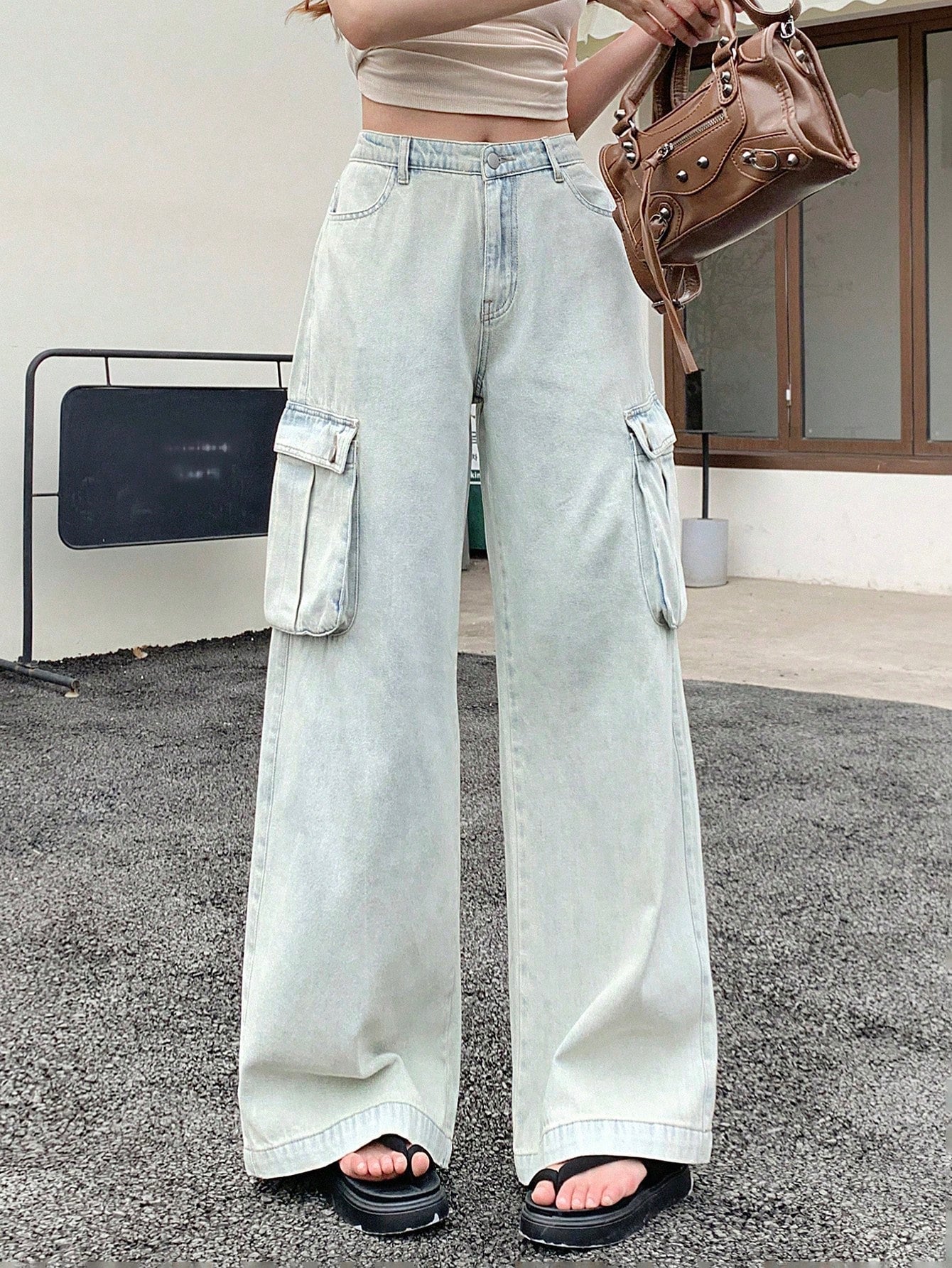 Maxct Women Fashionable High Waisted Wide Leg Denim Pants With Pocket Design - Image 8