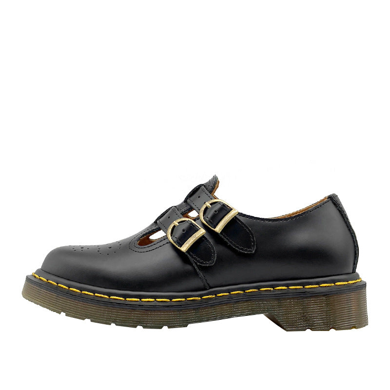 Handmade Retro Waxing Flat Mary Jane Shoes Round Toe  Black/Brown/Black1/White Maxct