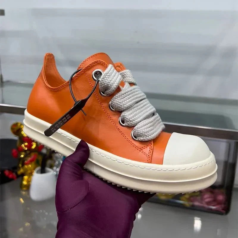 Leather Orange Sneakers Thick Sole Unisex Maxct
