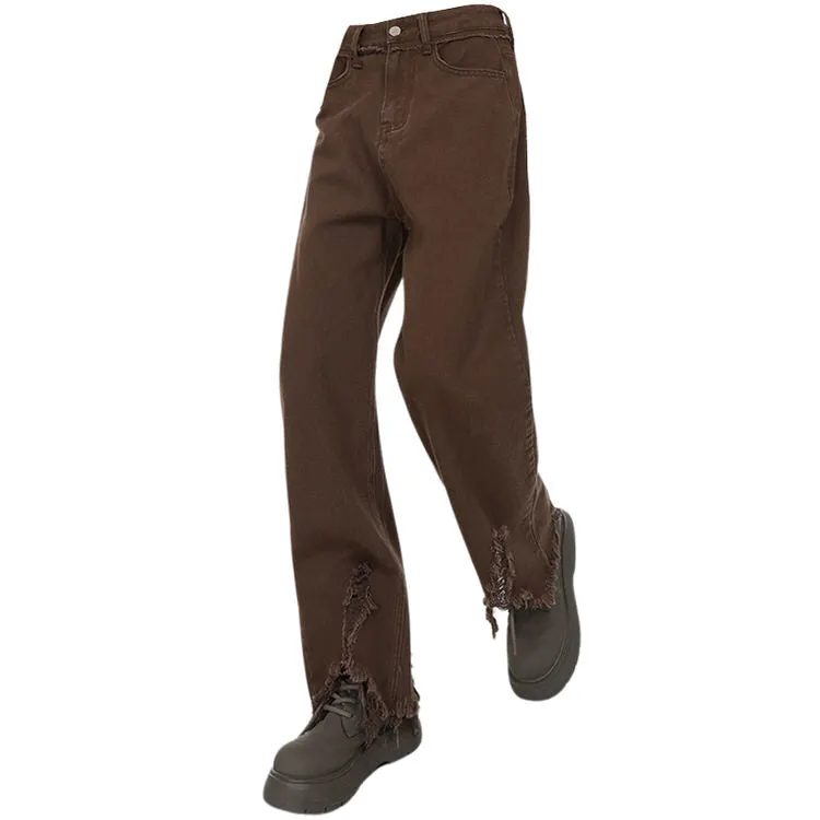 Brown Straight Leg Distressed Jeans Maxct