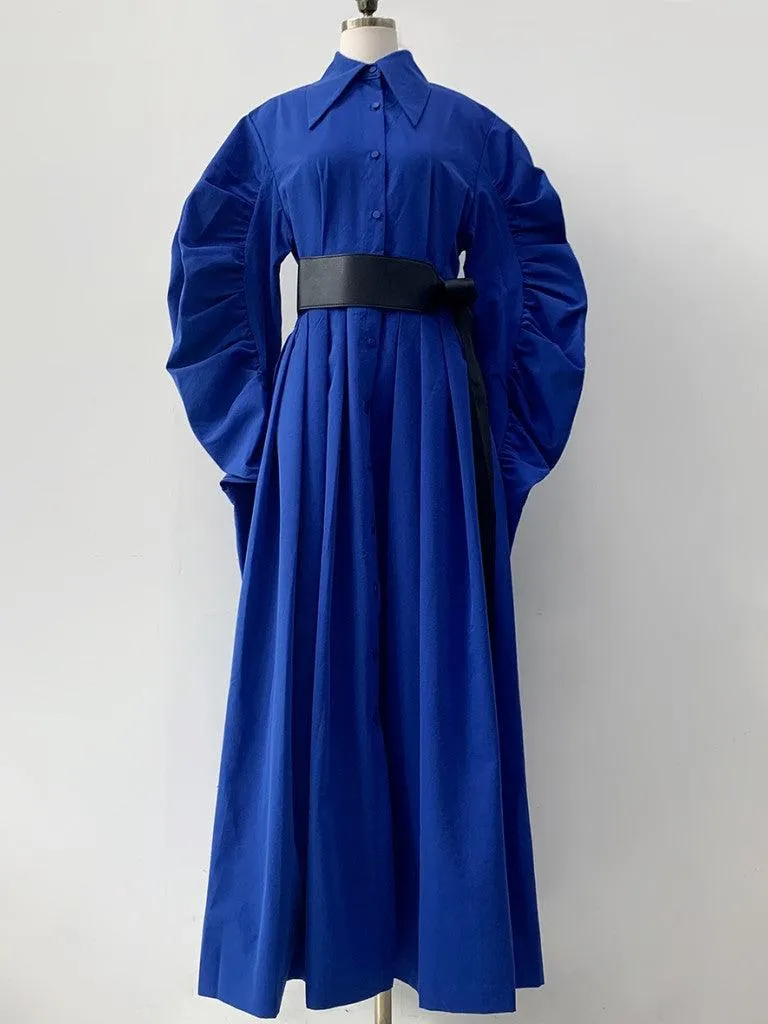 Maxct Nipped Waist Baller Sleeve Shirt Dress with Belt
