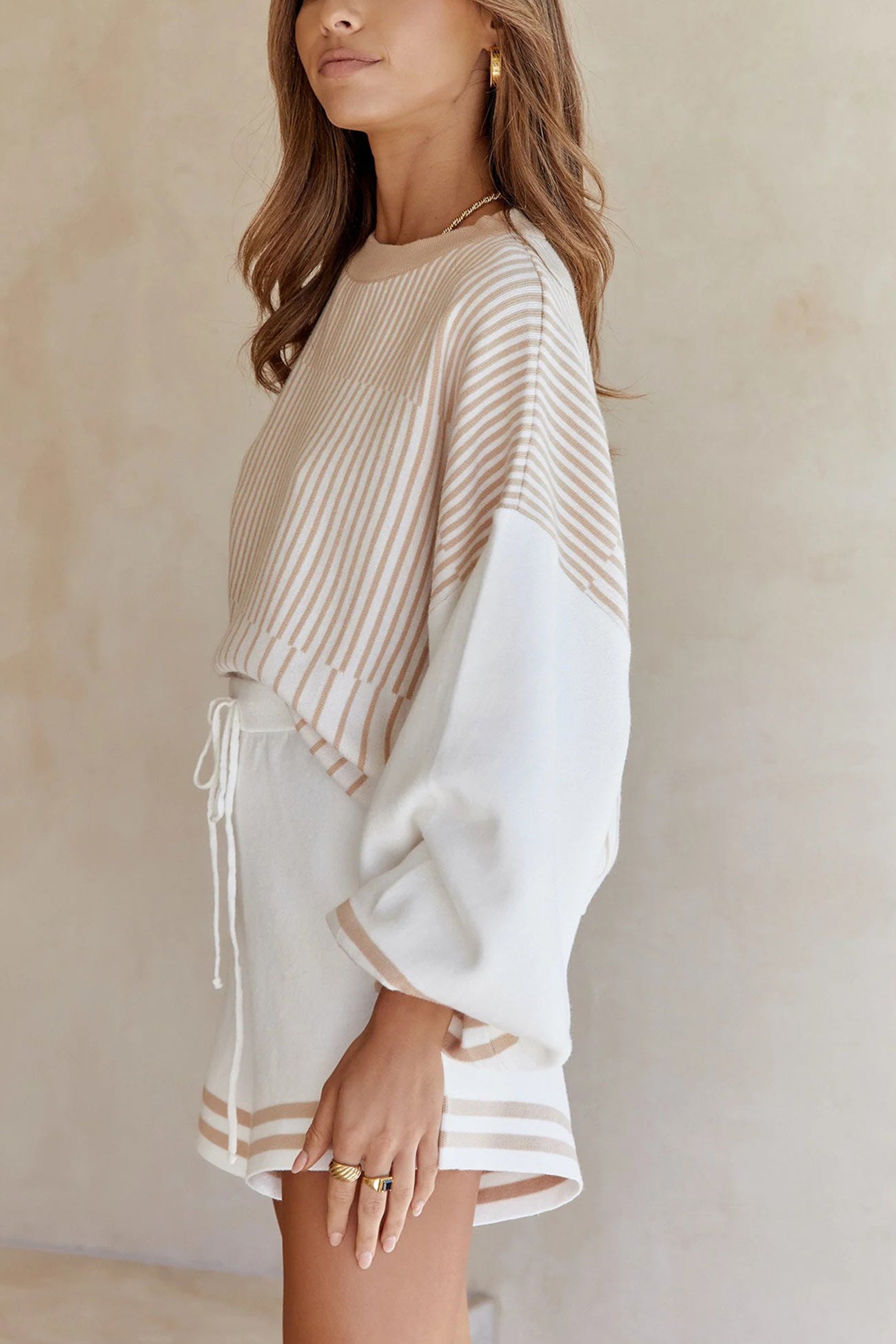 Maxct Striped Sweater Knit Shorts Set