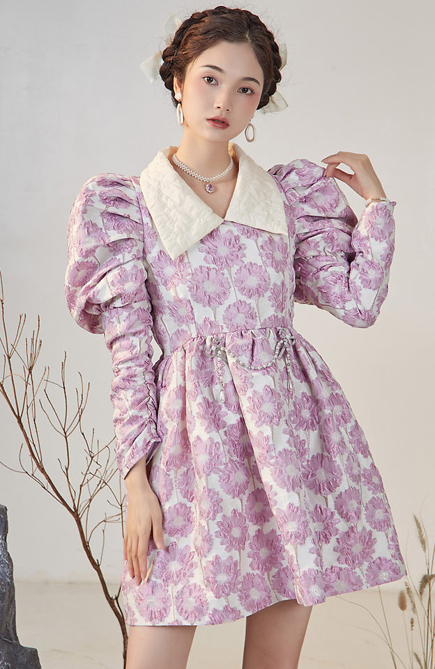 Puff Sleeve Daisy Jacquard Dress Maxct