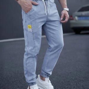 Men's Drawstring-Waist Tapered Denim Joggers